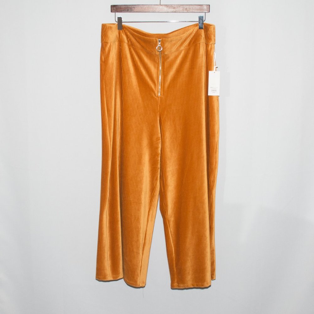 Candies Gold Zip Up Wide Leg Velour Pants - Picture 2 of 5